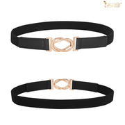 JASGOOD 2 Pack Women Skinny Belt for Dresses Thin Retro Stretch Ladies Waist Belt with Gold Buckle…