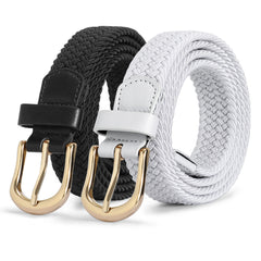JASGOOD Elastic Braided Canvas Belt, Stretch Woven Belt for Jeans Shorts Pants Casual Golf Belt with Gold Buckle