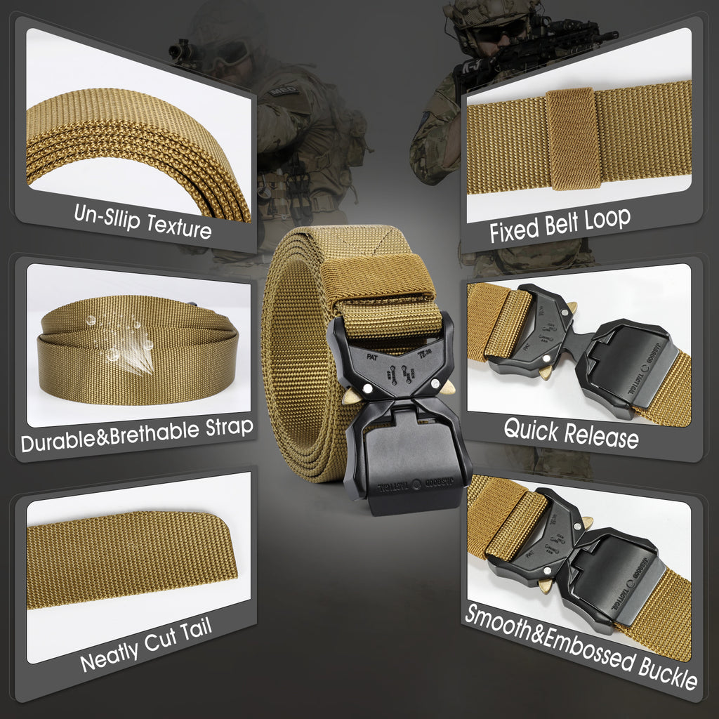 JASGOOD Men Tactical Belt, Military Style Webbing Riggers Web Belt Heavy-Duty Quick-Release Metal Buckle 