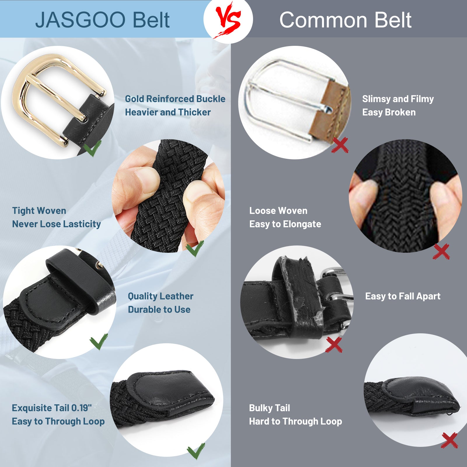 JASGOOD Elastic Braided Canvas Belt, Stretch Woven Belt for Jeans Shorts Pants Casual Golf Belt with Gold Buckle - JASGOOD OFFICIAL