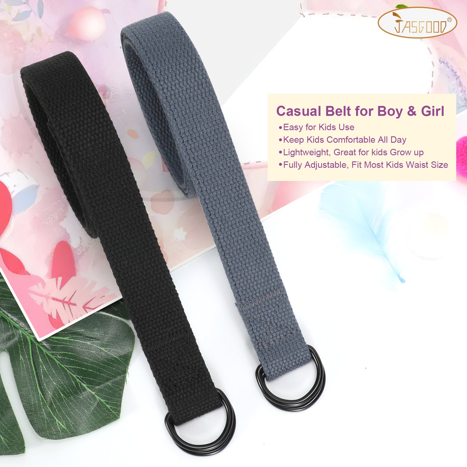 Boy's Belt JASGOOD Kids Canvas Web Belt Football Belt with Double D-ring Buckle - JASGOOD OFFICIAL