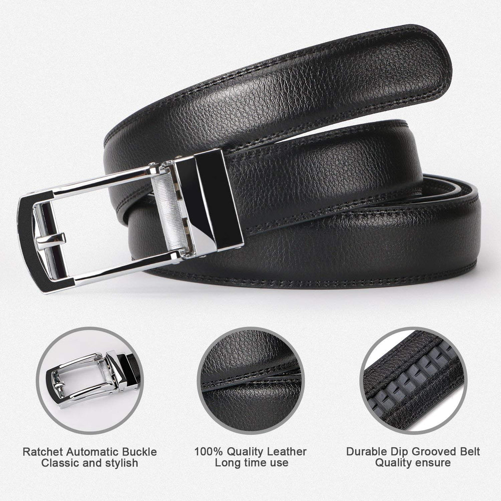 2 Pack Leather Ratchet Dress Belt  with Automatic Buckle for men by JASGOOD 