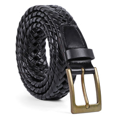 Men's Braided Leather Belt, Braided Woven Belt for Men Casual Jeans with Solid Strap Single Prong Buckle by JASGOOD - JASGOOD OFFICIAL