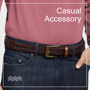 Men's Braided Leather Belt, Braided Woven Belt for Men Casual Jeans with Solid Strap Single Prong Buckle by JASGOOD - JASGOOD OFFICIAL