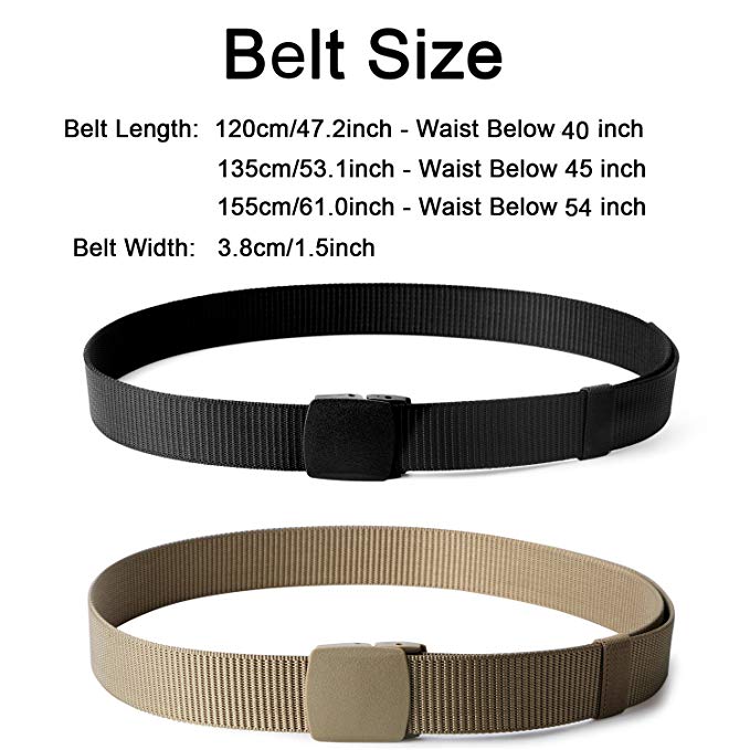 Nylon Military Tactical Belt 2 Pack Webbing Canvas Outdoor Web Belt With Plastic Buckle 