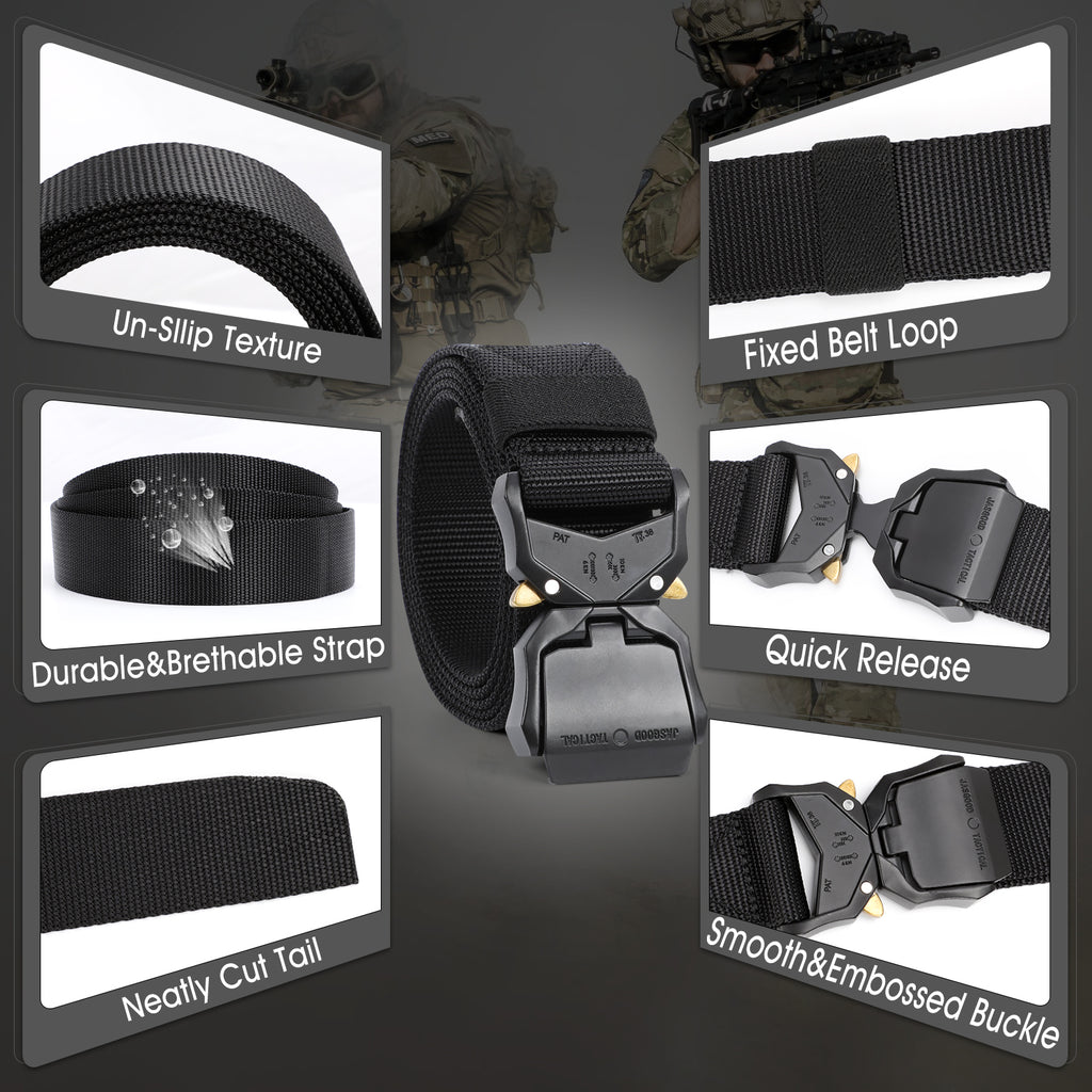 JASGOOD Men Tactical Belt, Military Style Webbing Riggers Web Belt Heavy-Duty Quick-Release Metal Buckle 