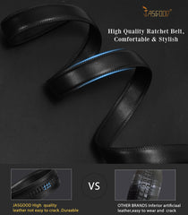 JASGOOD Men's Leather Ratchet Belt Strap without Buckle, Replacement Leather Belt Strap 35mm/1.38", Fit 40mm/1.57” buckle
