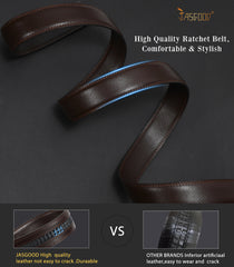 JASGOOD Men's Leather Ratchet Belt Strap without Buckle, Replacement Leather Belt Strap 35mm/1.38", Fit 40mm/1.57” buckle