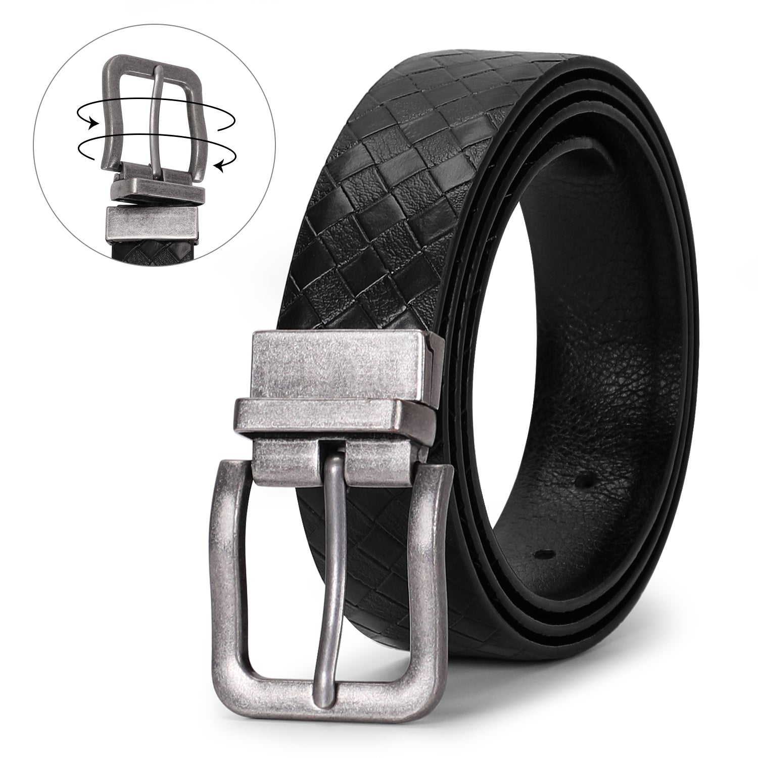 JASGOOD Men's Belt, Leather Reversible Belt for Men Black and