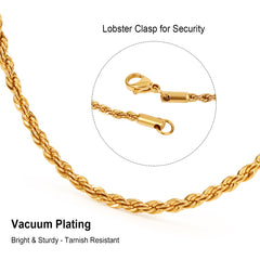 Rope Chain Necklace Gold Plated for Men Women Teen 