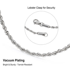 Rope Chain Necklace Gold Plated for Men Women Teen 