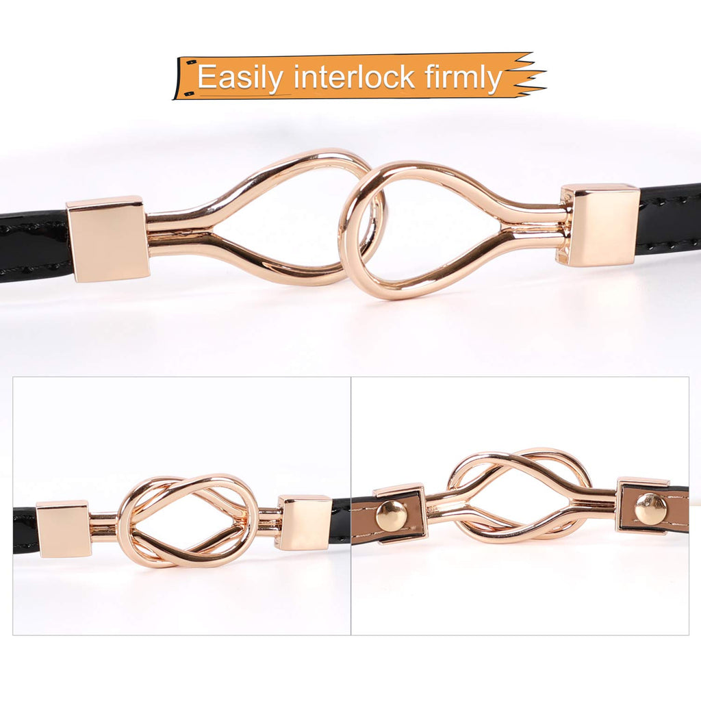 Leather Skinny Women Belt Thin Waist Belts for Dresses Up to 37" with Interlocking Buckle 2 Pack 