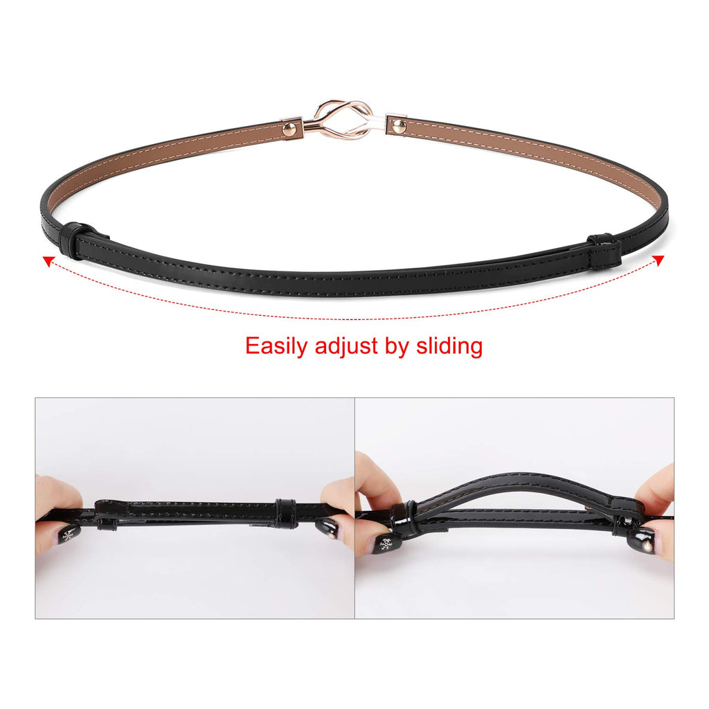 Leather Skinny Women Belt Thin Waist Belts for Dresses Up to 37" with Interlocking Buckle 2 Pack 