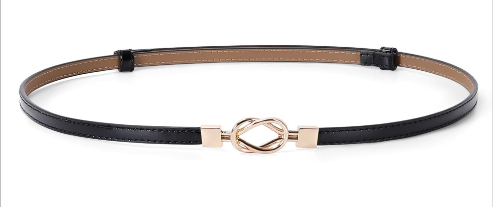 Leather Skinny Women Belt Thin Waist Belts for Dresses Up to 37" with Interlocking Buckle 2 Pack 