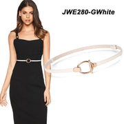 Women’s Skinny Leather Belt Adjustable Slim Waist Belt with Gold Alloy Buckle for Dress By JASGOOD 