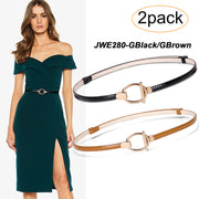 Women’s Skinny Leather Belt Adjustable Slim Waist Belt with Gold Alloy Buckle for Dress By JASGOOD 