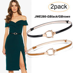 Women’s Skinny Leather Belt Adjustable Slim Waist Belt with Gold Alloy Buckle for Dress By JASGOOD 