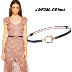 Women’s Skinny Leather Belt Adjustable Slim Waist Belt with Gold Alloy Buckle for Dress By JASGOOD 