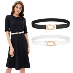 JASGOOD 2 Pack Women Skinny Belt for Dresses Thin Retro Stretch Ladies Waist Belt with Gold Buckle…