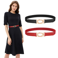 JASGOOD 2 Pack Women Skinny Belt for Dresses Thin Retro Stretch Ladies Waist Belt with Gold Buckle…