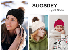 SUOSDEY Womens Trendy Winter Knit Beanie Hat Warm and Soft Skull Ski Cap for Women 