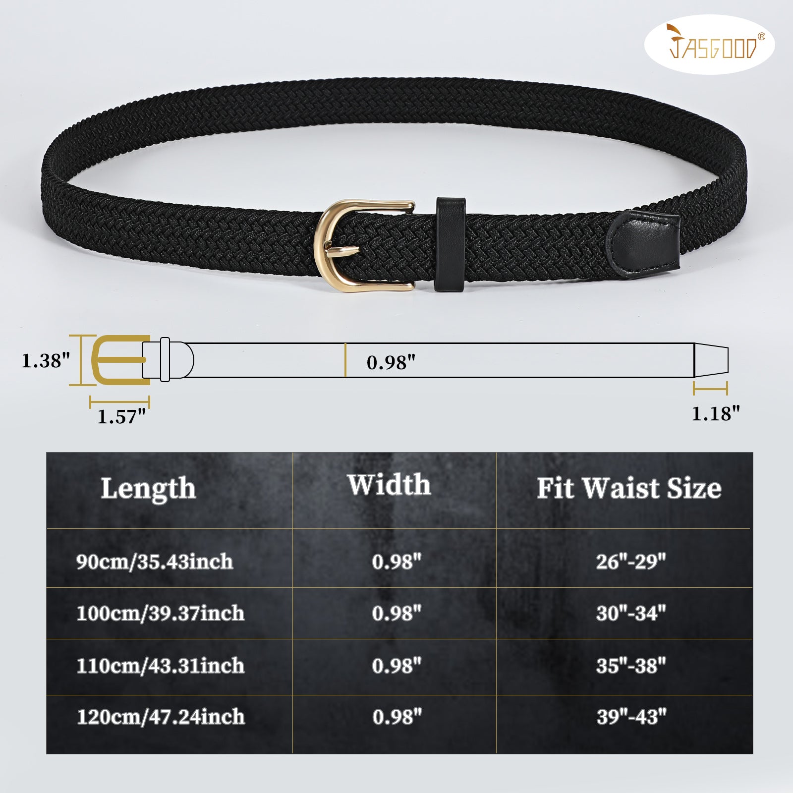 JASGOOD Elastic Braided Canvas Belt, Stretch Woven Belt for Jeans Shorts Pants Casual Golf Belt with Gold Buckle - JASGOOD OFFICIAL