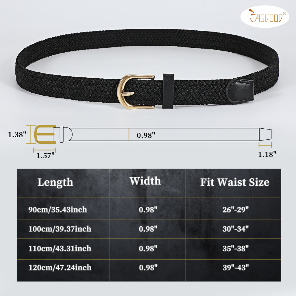 JASGOOD Elastic Braided Canvas Belt, Stretch Woven Belt for Jeans Shorts Pants Casual Golf Belt with Gold Buckle