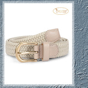 JASGOOD Elastic Braided Canvas Belt, Stretch Woven Belt for Jeans Shorts Pants Casual Golf Belt with Gold Buckle