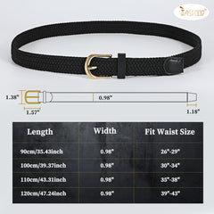 JASGOOD Elastic Braided Canvas Belt, Stretch Woven Belt for Jeans Shorts Pants Casual Golf Belt with Gold Buckle