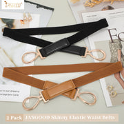 JASGOOD 2 Pack Women Skinny Belt for Dresses Thin Retro Stretch Ladies Waist Belt with Gold Buckle…