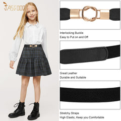 Kids Skinny Elastic Stretch Belts for girls with Easy Buckle Toddler School Uniform Dress Belts by JASGOOD - JASGOOD OFFICIAL