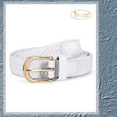 JASGOOD Elastic Braided Canvas Belt, Stretch Woven Belt for Jeans Shorts Pants Casual Golf Belt with Gold Buckle