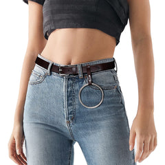 Women's Leather Belt Fashion Skinny Leather Waist Belts with Detachable O Ring For Jeans Dresses 