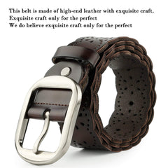 Women’s Hollow Flower Genuine Cowhide Leather Belt With Alloy Buckle by JASGOOD 