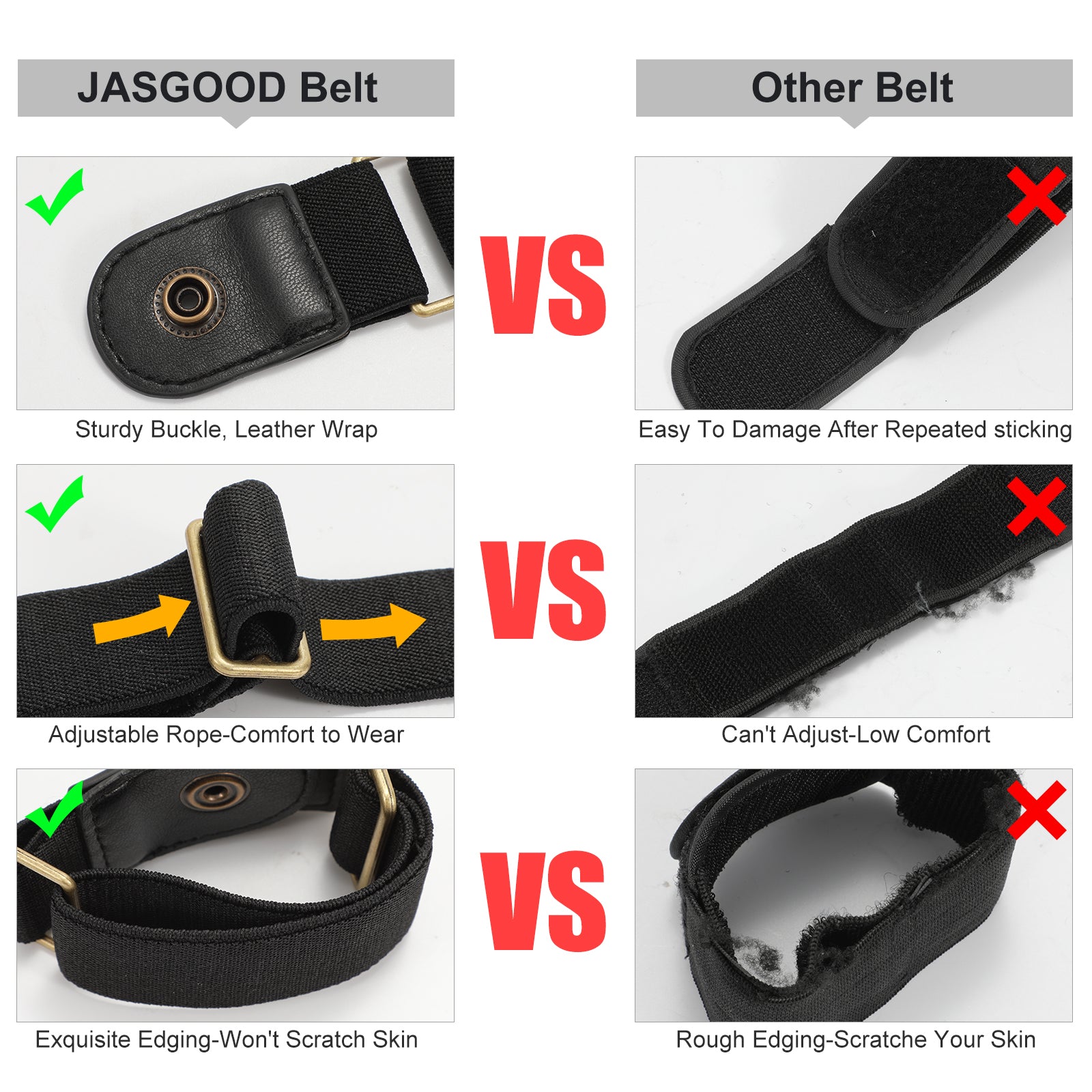 No Buckle Stretch Belt for Women/Men—2 Pack Elastic Invisible Belts for Jeans - JASGOOD OFFICIAL