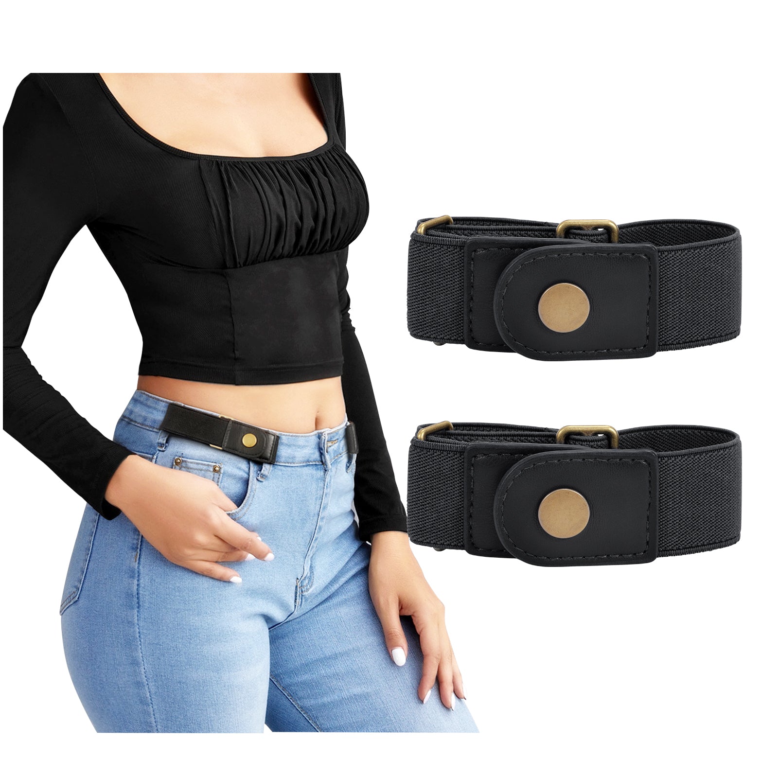 No Buckle Stretch Belt for Women/Men—2 Pack Elastic Invisible Belts for Jeans - JASGOOD OFFICIAL