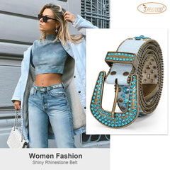 Halloween Western Cowgirl Rhinestone Belt, Fashion Rhinestone Belt for Women for Jeans, Ladies Bling Rhinestone Belt for Dress - JASGOOD OFFICIAL